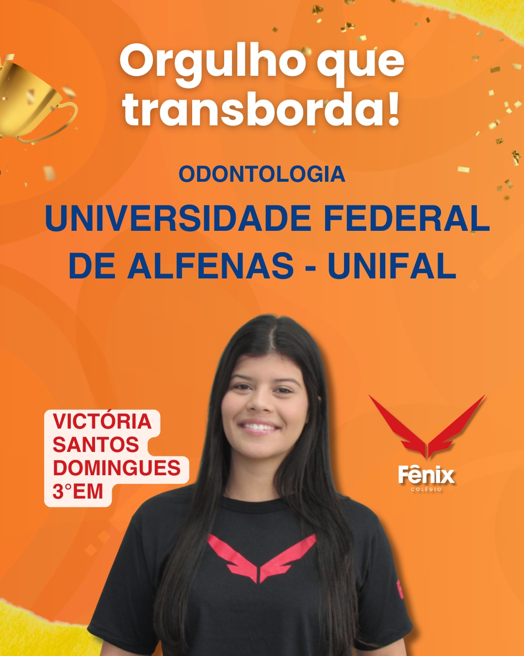 Victória Santos Domingues [3º Ensino Médio] - Odontologia - Universidade Federal de Alfenas UNIFAL - Colêgio Fênix Pouso Alegre